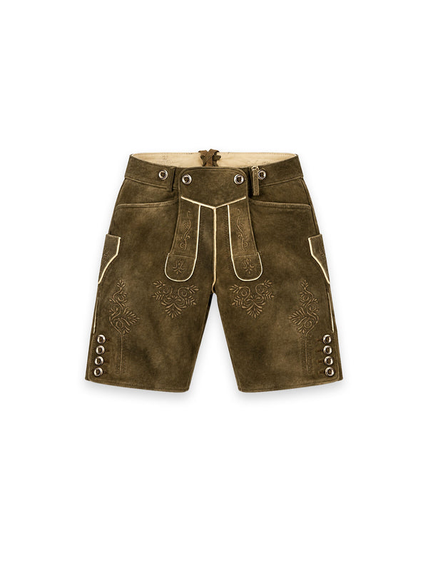 Wiesenlederhose – Rustikales Veloursleder mit traditioneller Stickerei