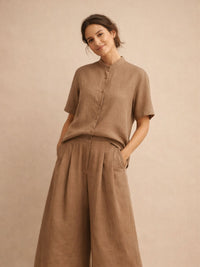 Kurzarm Bluse aus Ramie