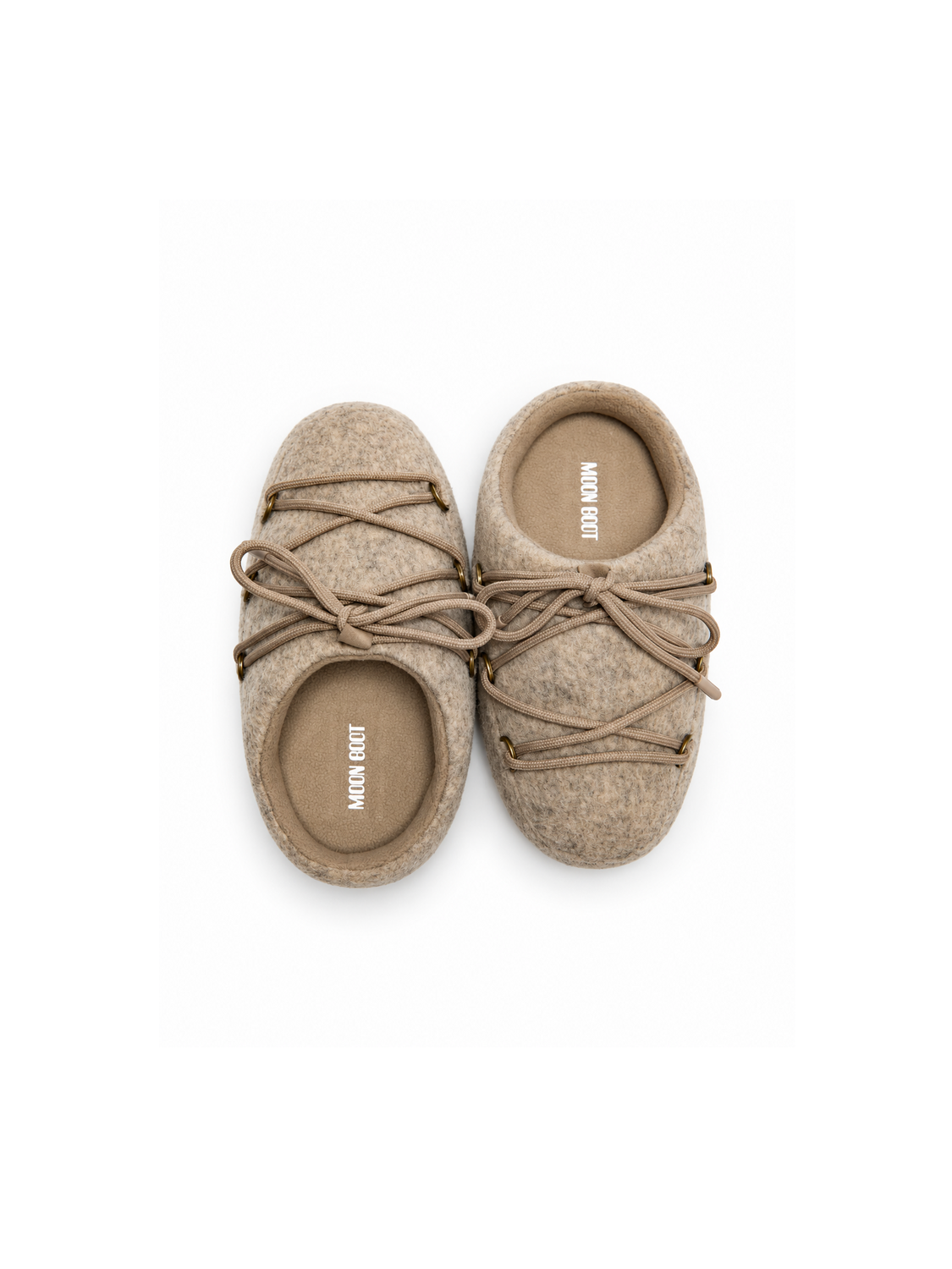 Moon Boot EVX Mules aus Filz in Taupe – Paar in der Draufsicht