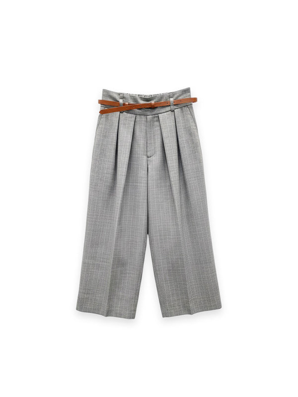 Checkered pleated trousers with belt