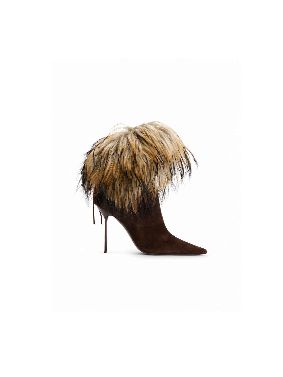 Paris Texas Lidia Stiefeletten aus Veloursleder mit Fellbesatz – Seitenansicht