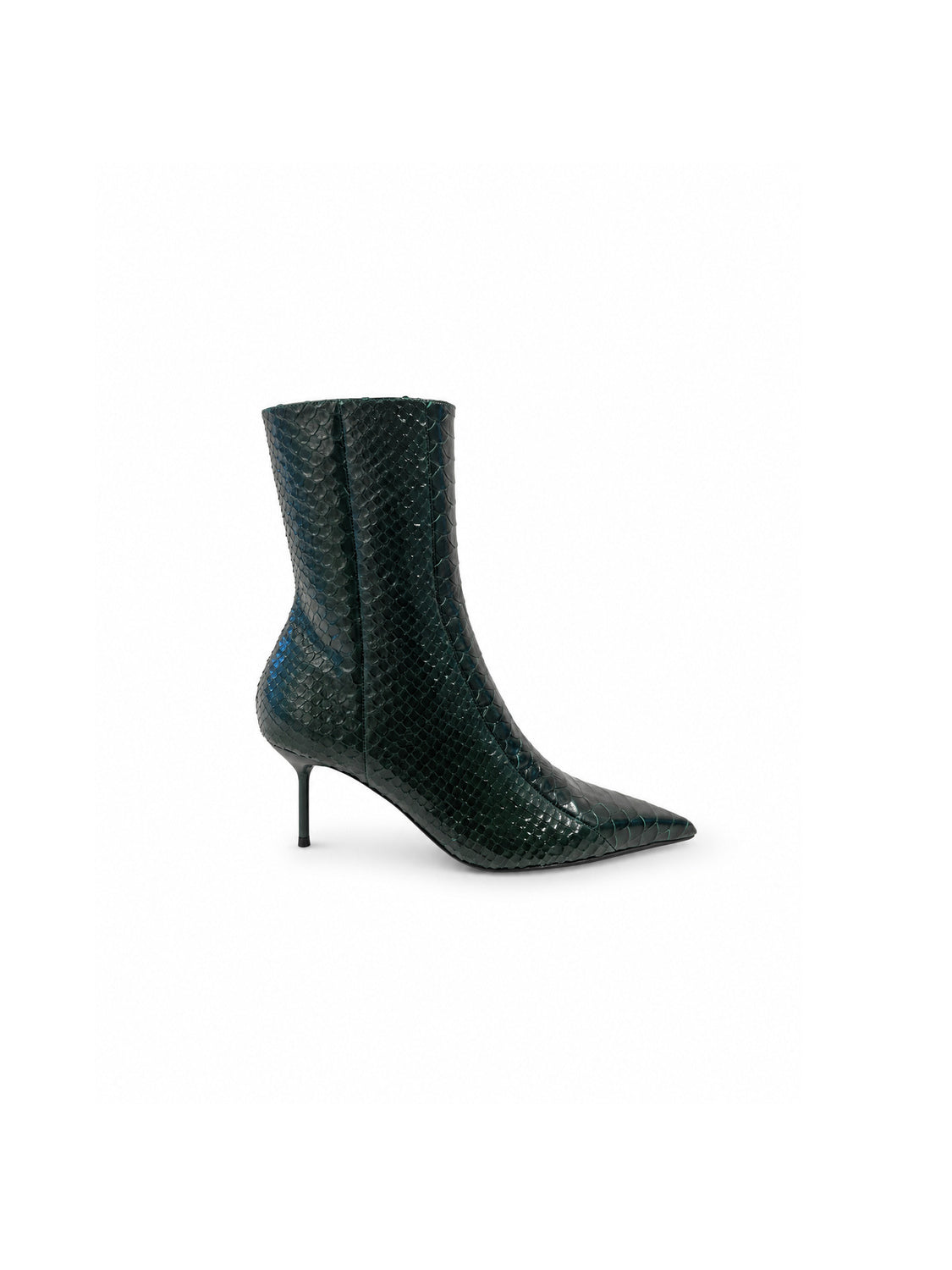Paris Texas Lidia Stiefeletten in grüner Python-Optik mit Stilettoabsatz – Freisteller