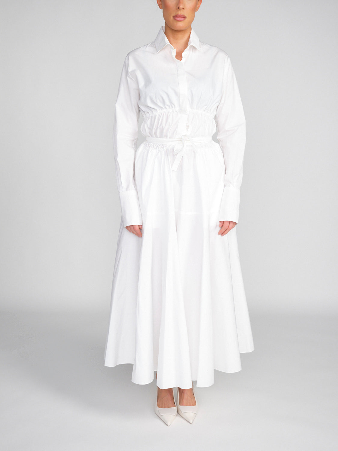 Popelin Maxikleid mit weitem Rockteil