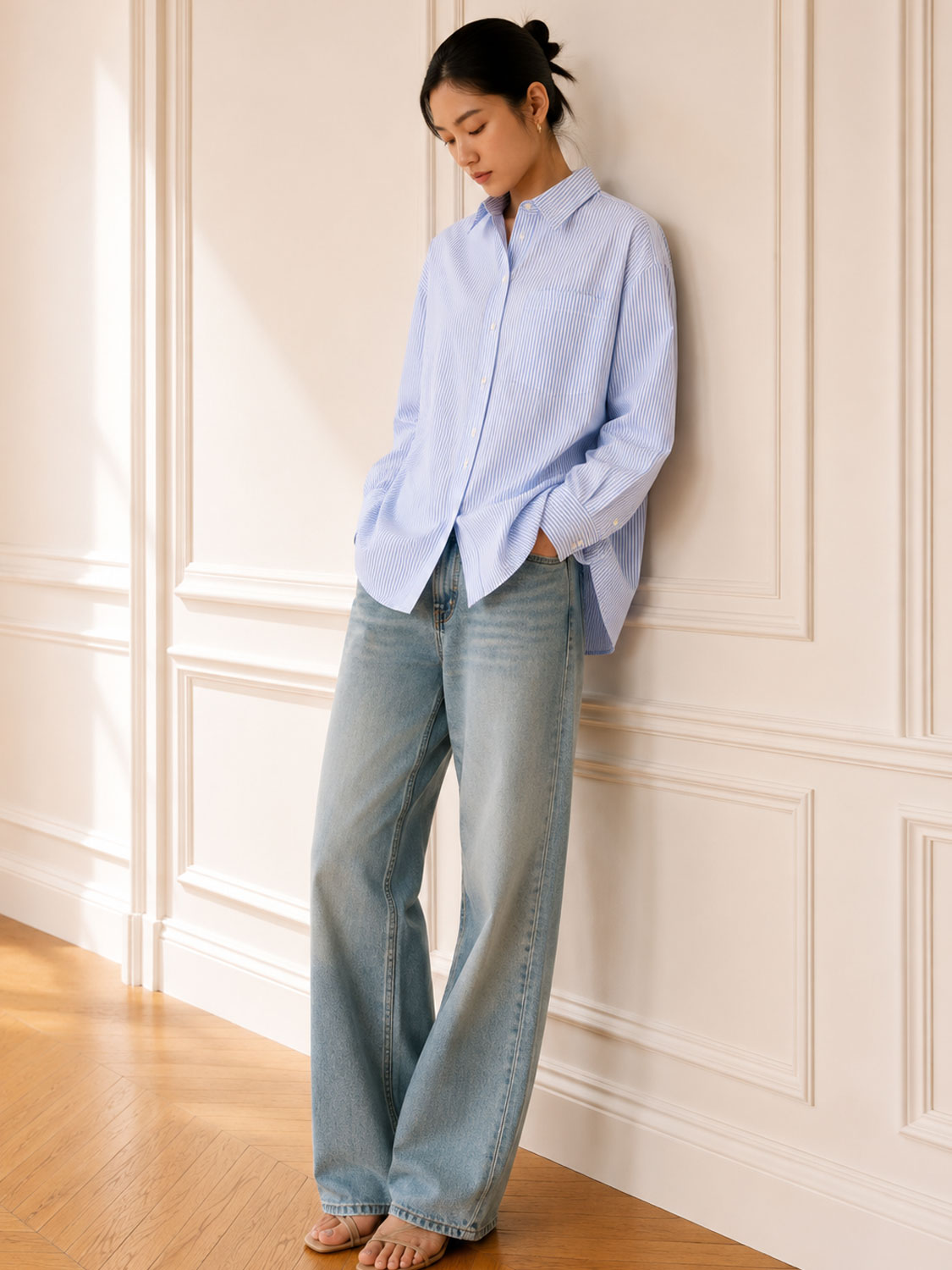 Drop Neck Bluse – Leichte Streifenoptik