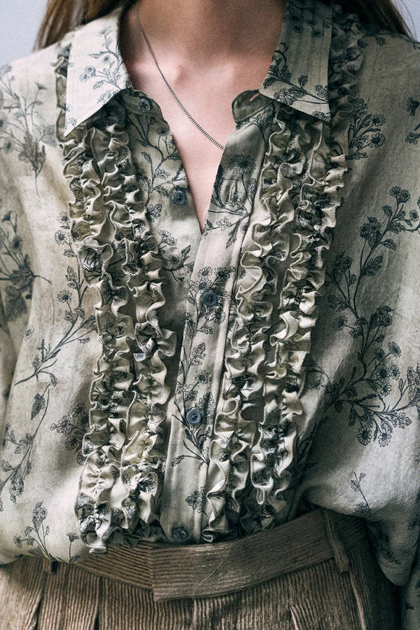 Drop-shoulder ruffled shirt