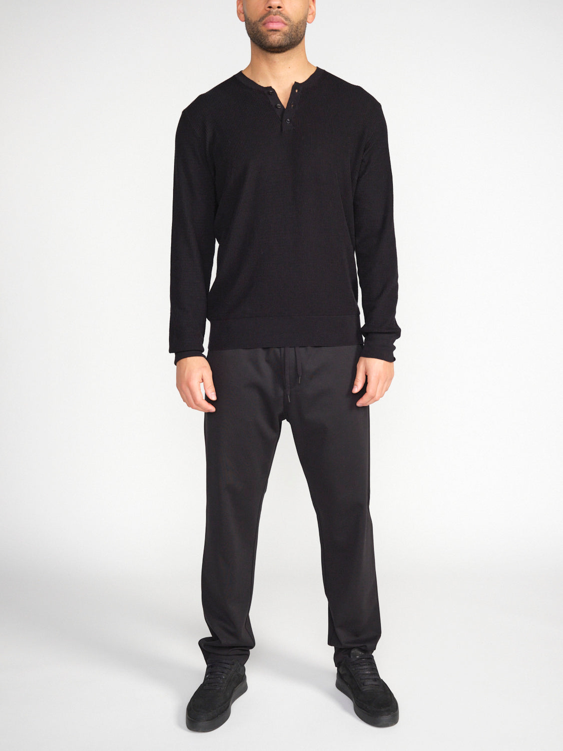 Serafino – Leichter Ripp-Baumwoll Pullover mit Knopfleiste