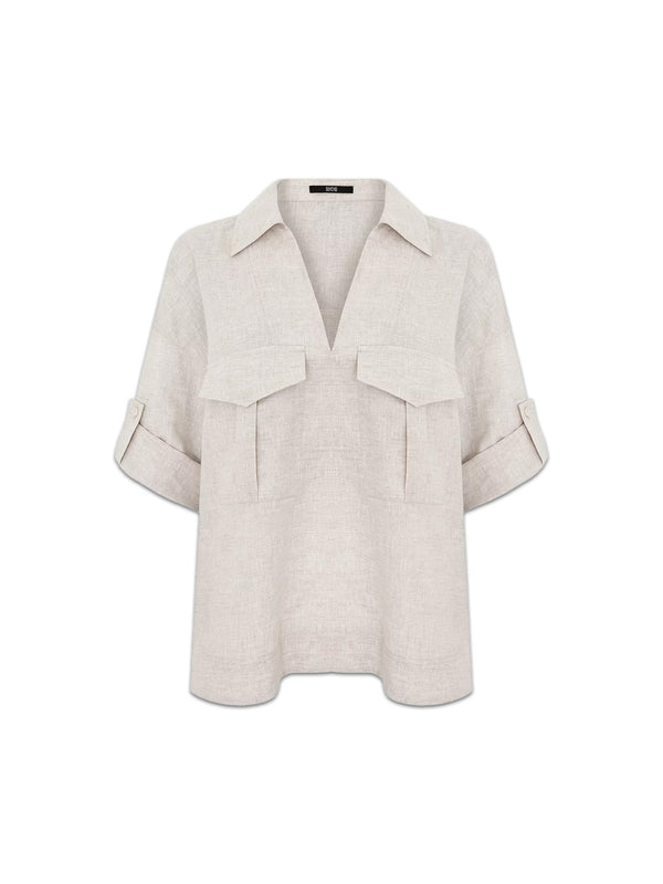 Leinen Bluse mit aufgesetzten Taschen