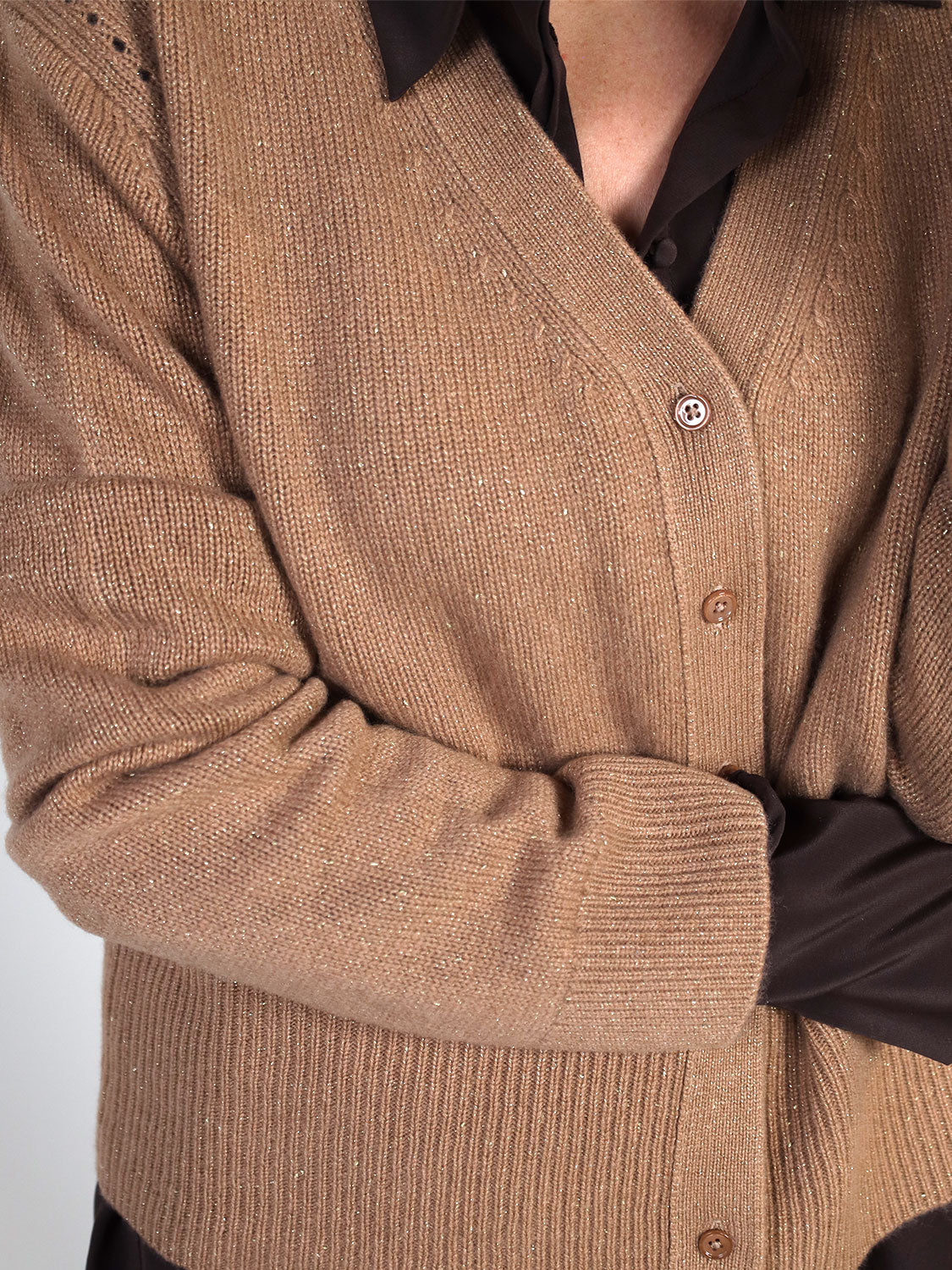 Kaschmir-Lurex-Cardigan mit V-Ausschnitt