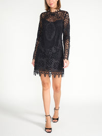 Eleni - Patchwork Minikleid mit floralem Lochmuster