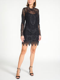 Eleni - Patchwork Minikleid mit floralem Lochmuster