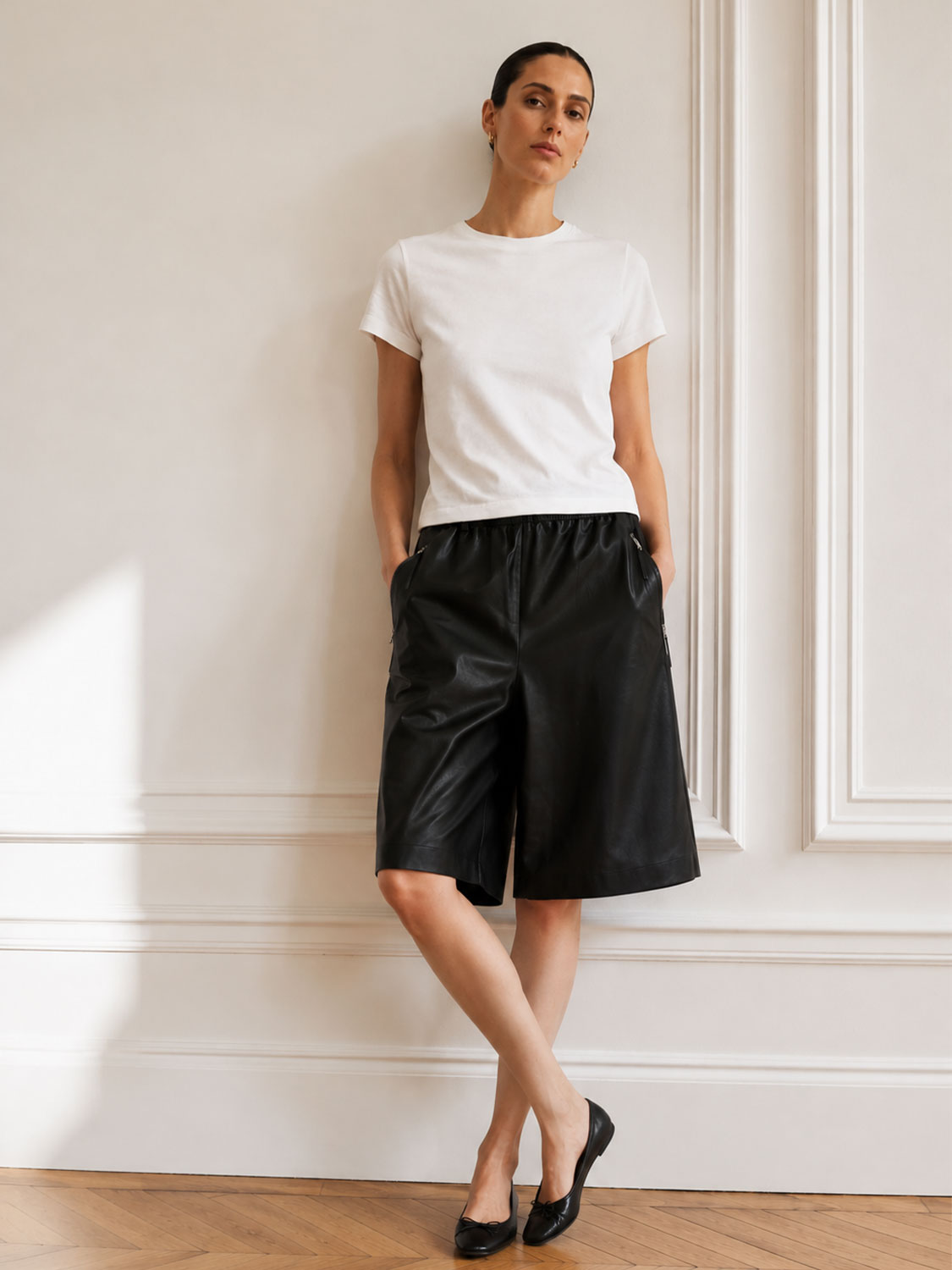 Pi Ledershorts mit markanten Zipperdetails