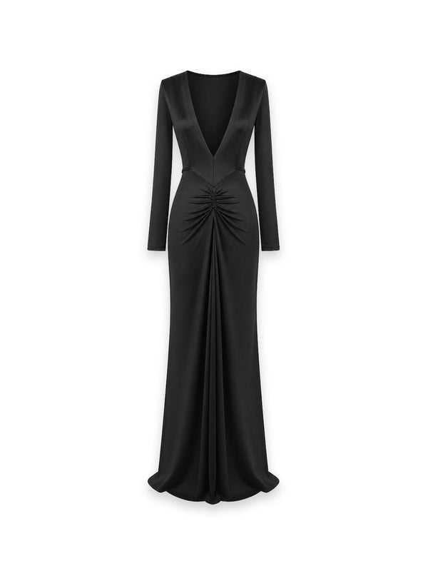 Long Sleeve Deep Cutout – Kleid mit V–Ausschnitt