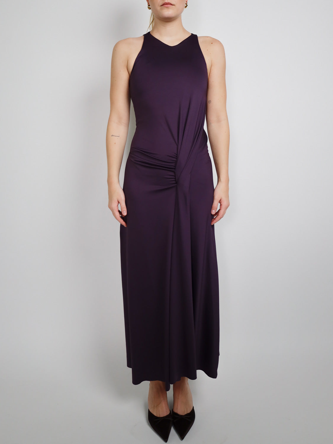 Sleeveless Drape Front – Stretchiges Maxikleid