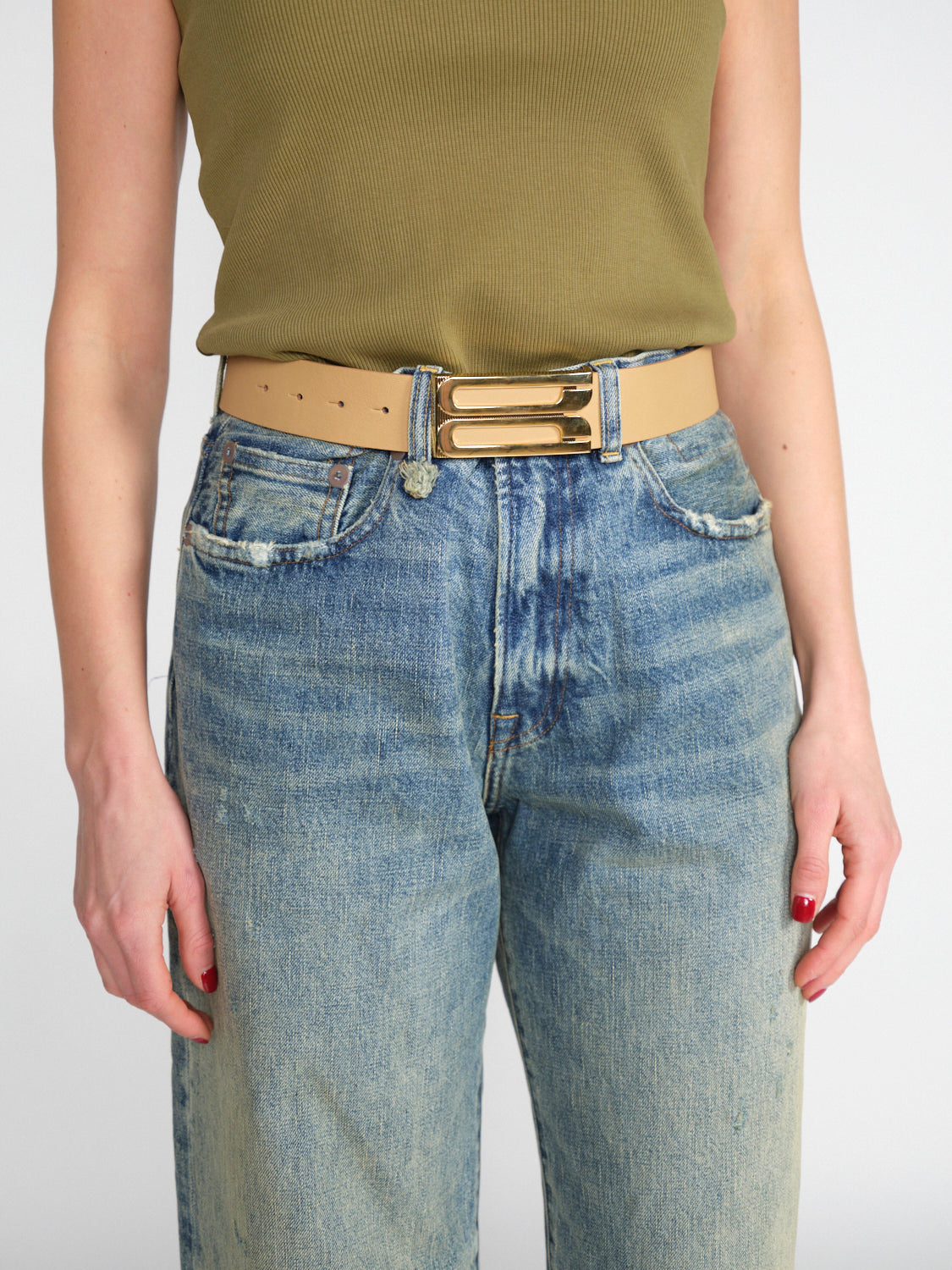 Jumbo Frame – Ledergürtel mit goldfarbener Schließe	 