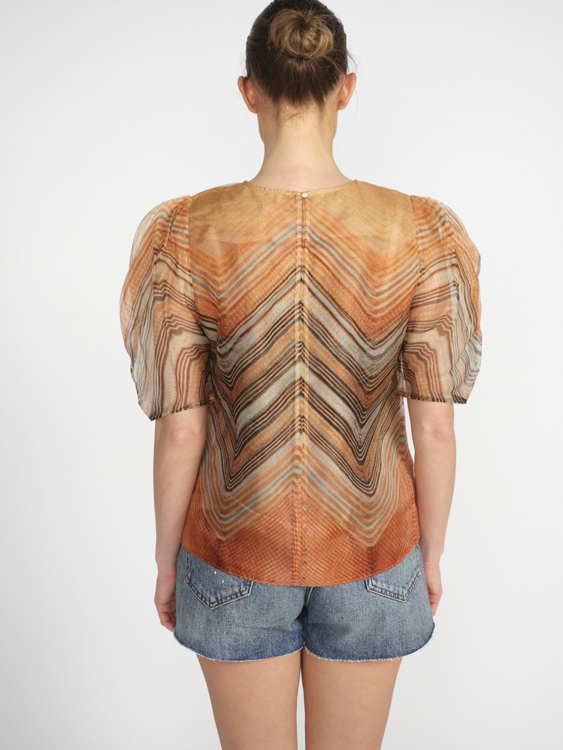 Ulla Johnson Lana – Seiden-Crêpe Bluse mit graphischem Design   orange 34