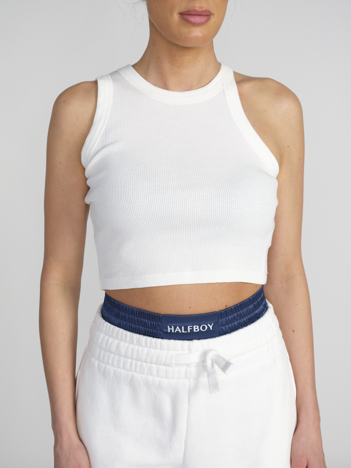 Halfboy Crop – Cropped Baumwoll-Tank-Top mit Logo-Detail   weiß S