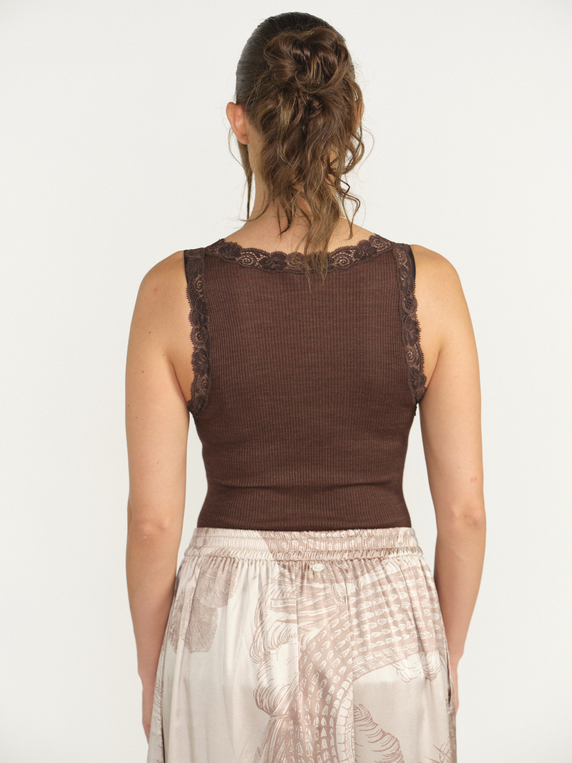 Oscalito Top in maglia a coste con dettagli in pizzo  marrone M