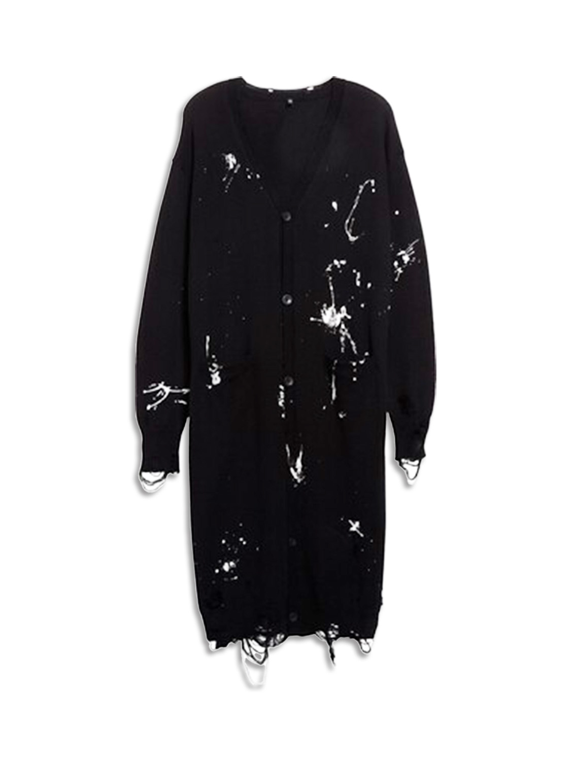 Distressed Long - Cardigan with color splashes