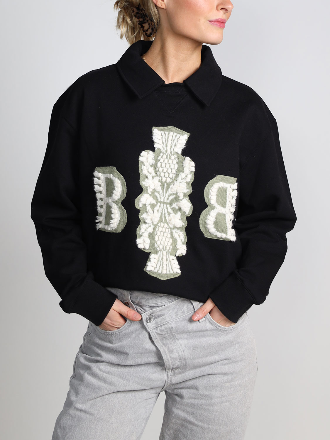 Barrie Thistle Logo - Pullover mit Hemdkragen schwarz M