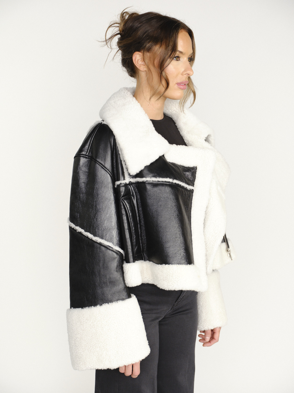 Dondup Cappotto in shearling - Giacca corta in shearling in stile biker nero 36