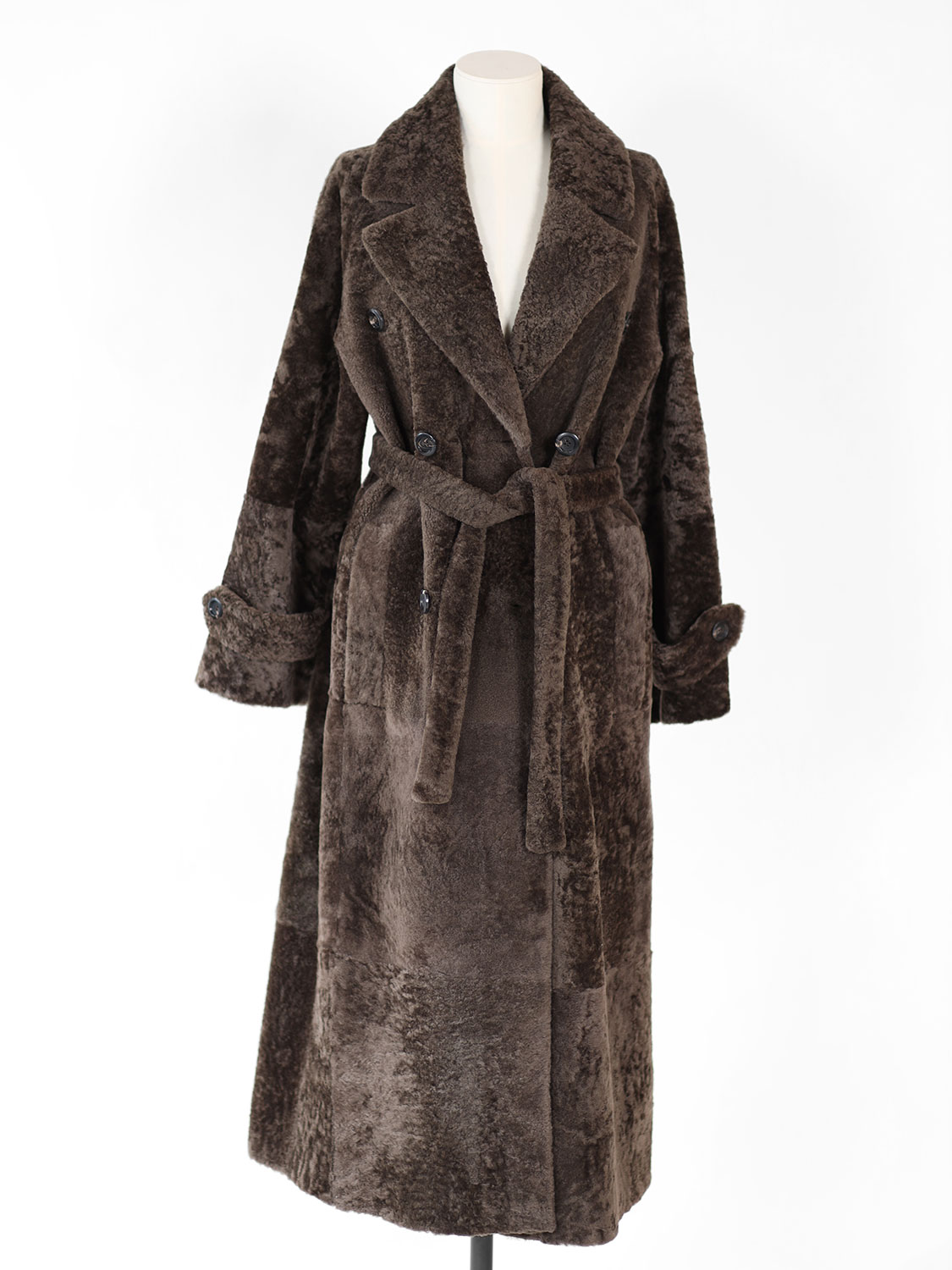 Light Astrakhan – Long reversible coat with tie belt