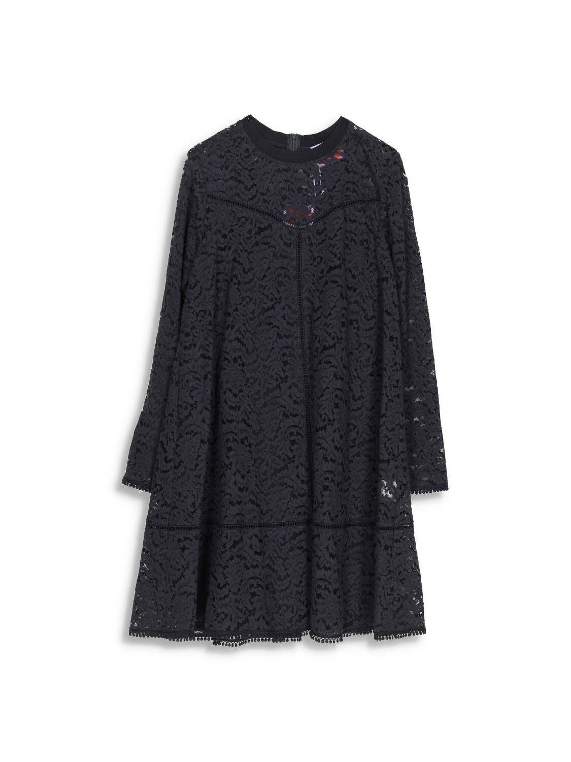 Long sleeve lace dress with round neck