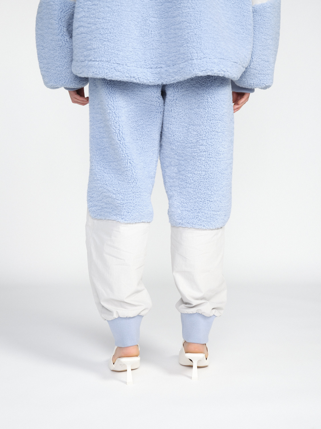 JW Anderson Colour Block - Teddy fur track pants with fabric details  blue S