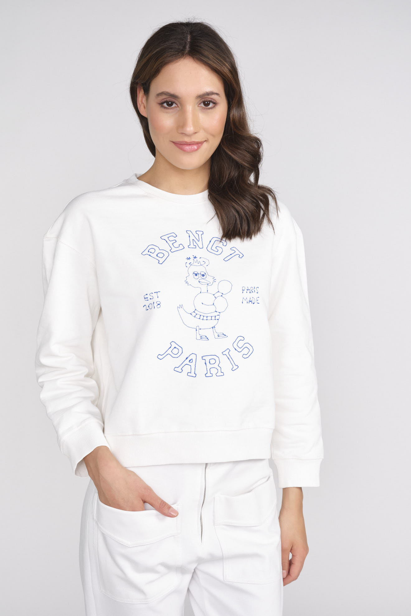 Bengt Paris Boxer – Sweatshirt mit Stickerei aus Baumwolle weiss M