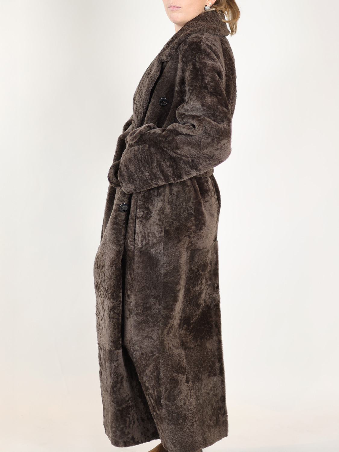 Blancha Light Astrakhan – Long reversible coat with tie belt brown 34