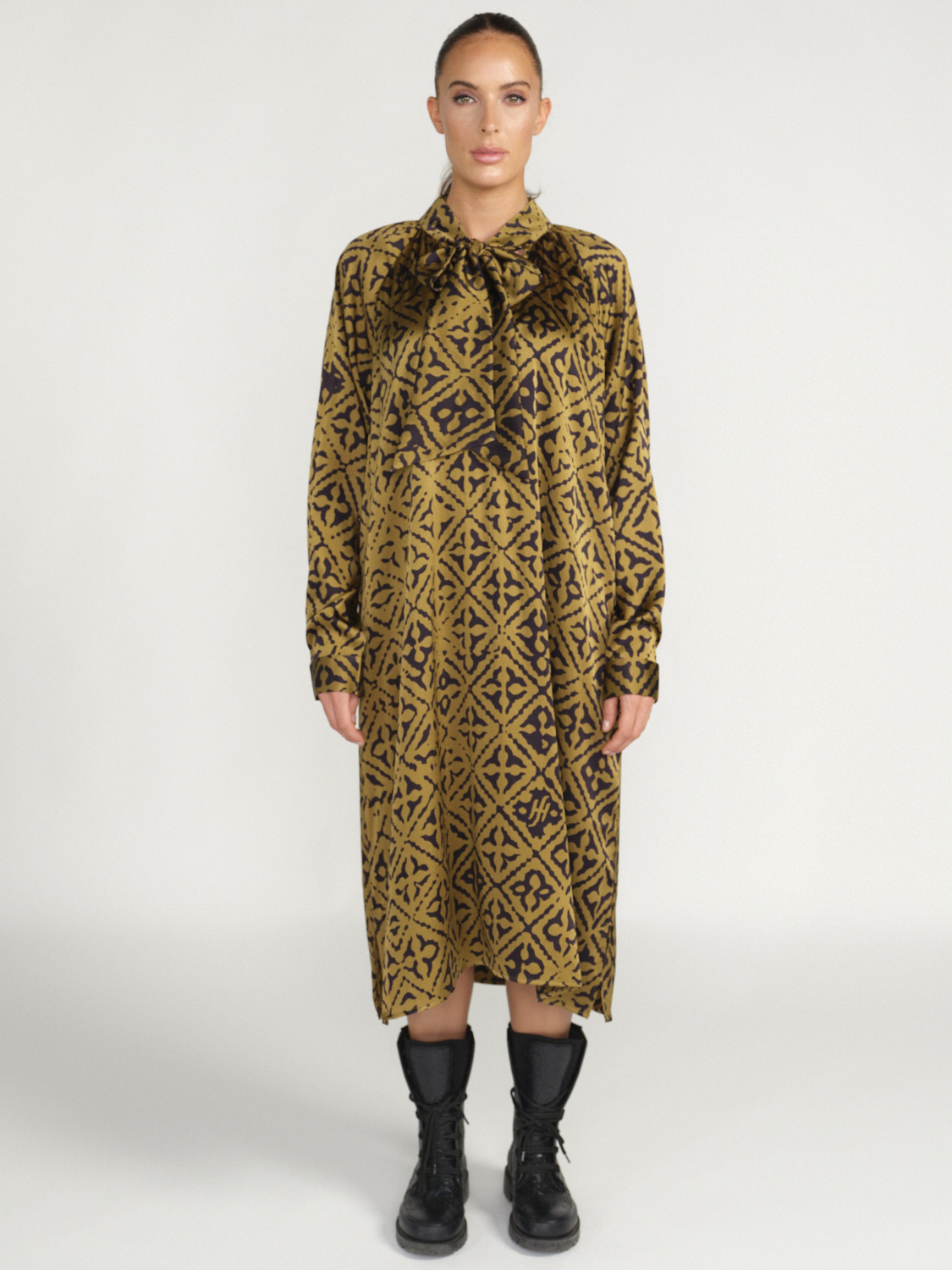 friendly hunting Dress Cara Eyes of Marrakesh – Midikleid mit Printdesign aus Seide gold L