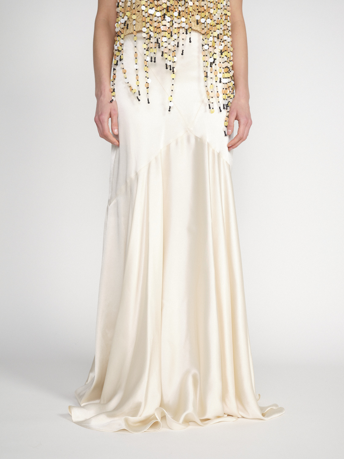 Nina Ricci Maxi gonna tagliata in sbieco in misto seta   36 creme