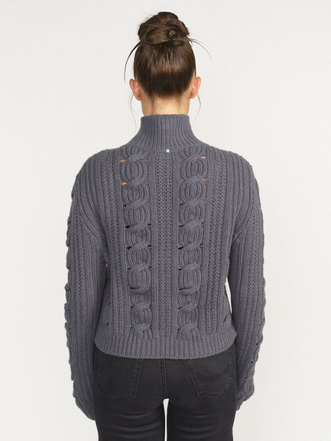 Lorena Antoniazzi Woven cardigan with zipper in virgin wool black 38