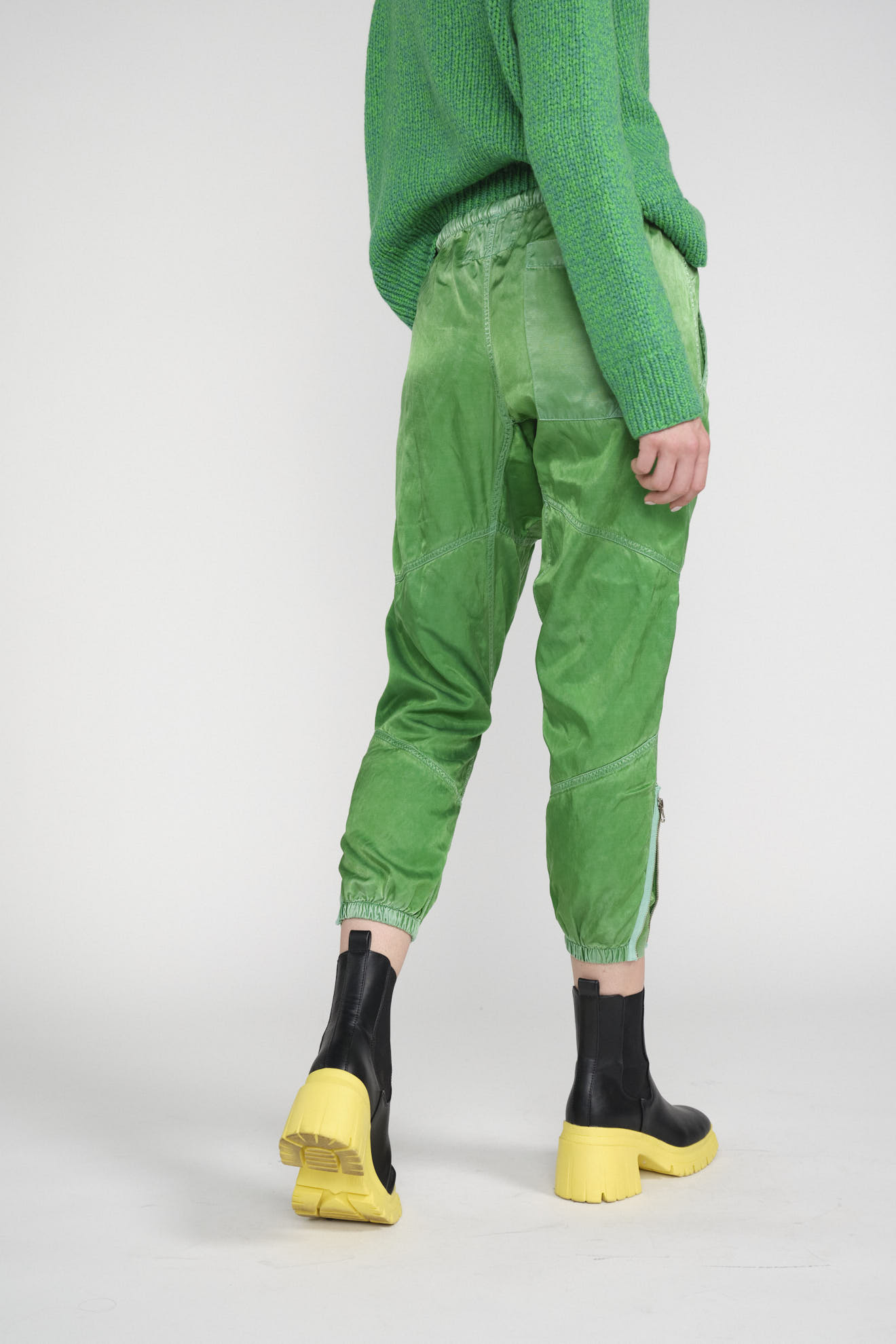 free city pants green plain cotton