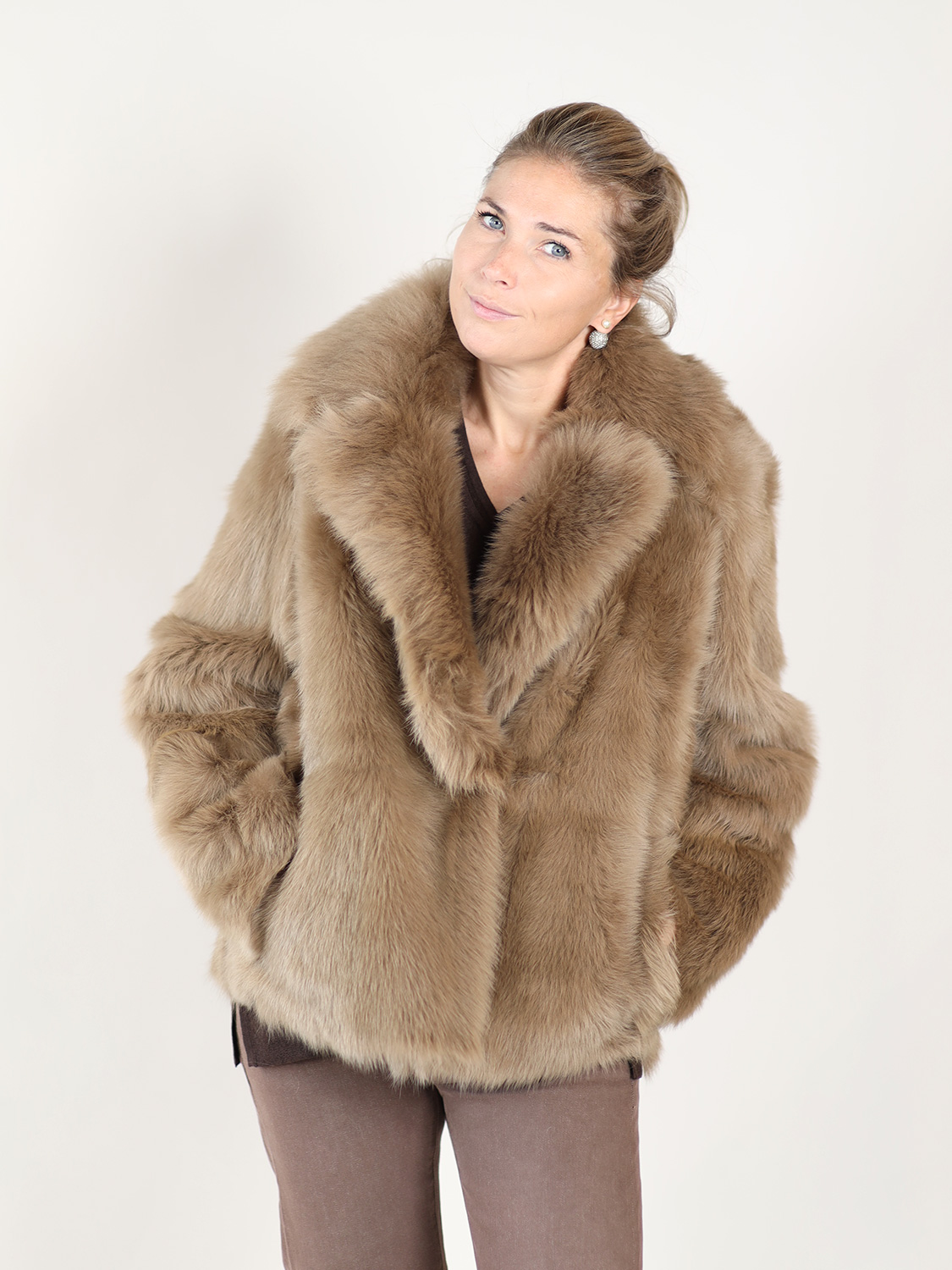 Blancha Toscana – Short fur coat khaki 34
