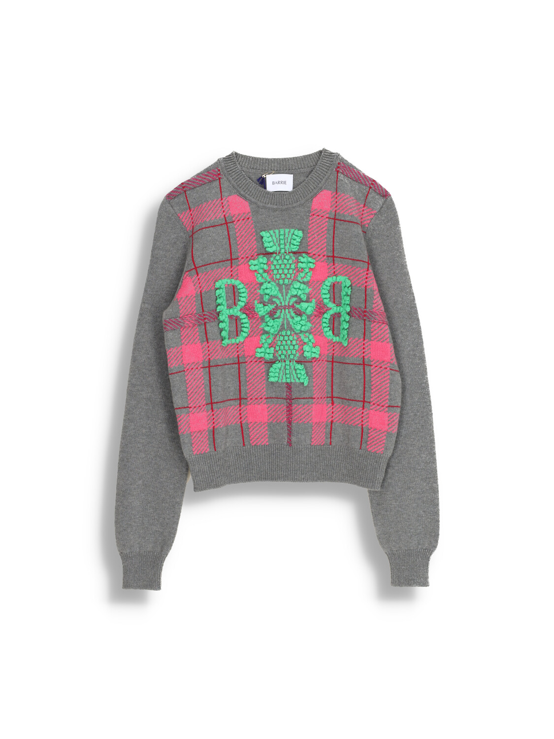Tartan Cashmere Jumper with 3D Logo - Cashmere sweater with logo patch