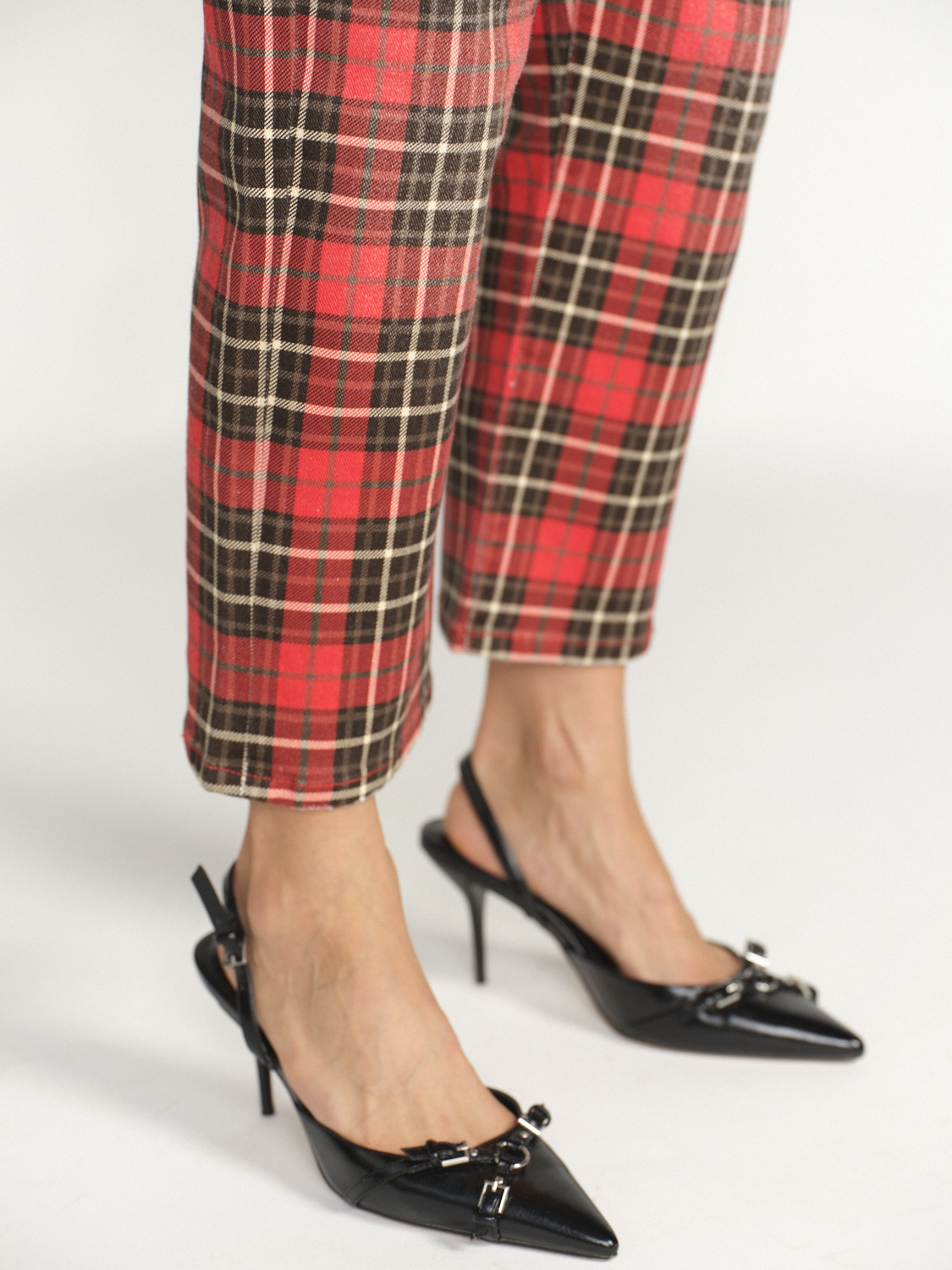 R13 Tailored - Cropped length plaid cotton denim pants red 26