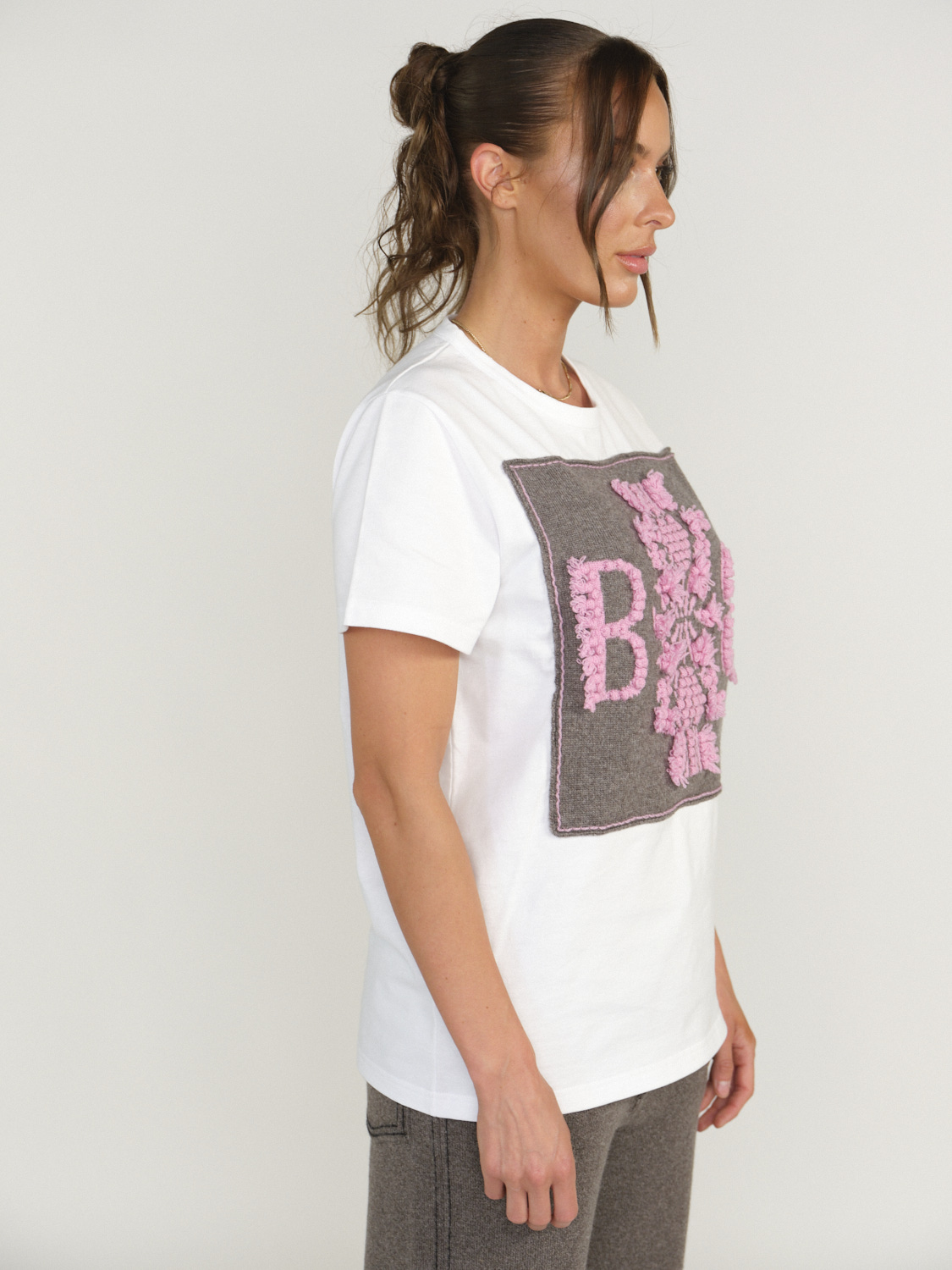 Barrie Barrie - Cardo - Camiseta con parche del logotipo beige XS