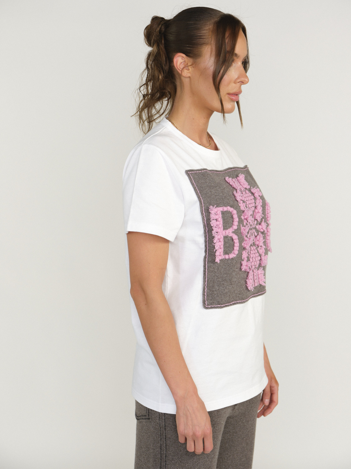 Barrie Barrie - Cardo - Barrie - Cardo - T-shirt con applicazioni in cashmere beige XS