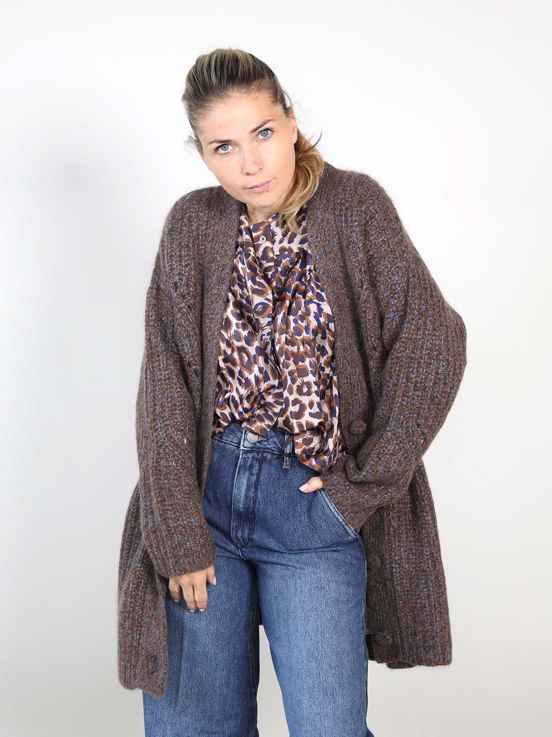 friendly hunting Cashmere-silk blend cardigan  brown XS
