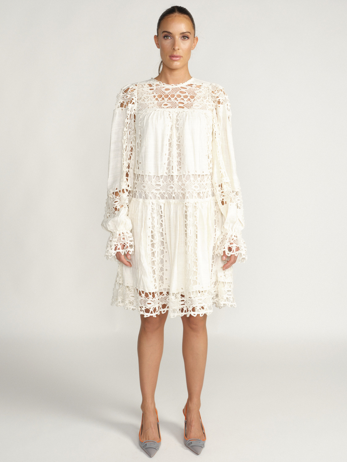 Ulla Johnson Lata Dress – Kurzes Kleid mit Lochdetails aus Seiden- Baumwollmischung beige 34