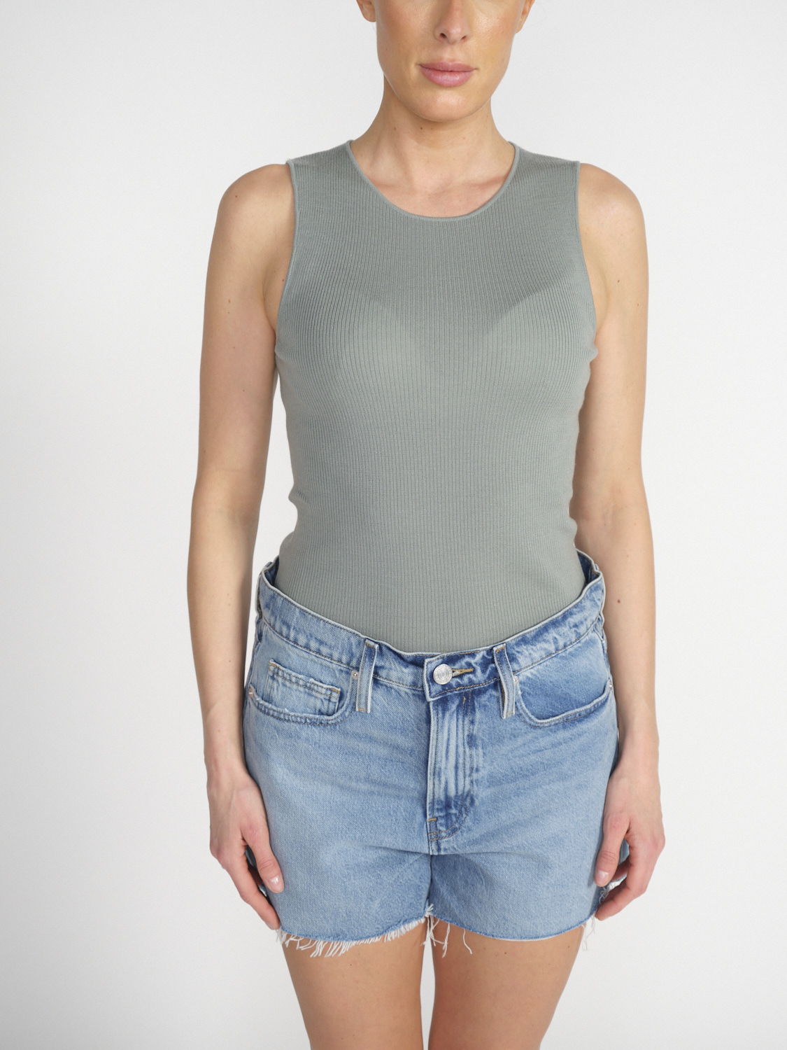 LU Ren Bianca - rib knit top made of Merino wool  khaki L