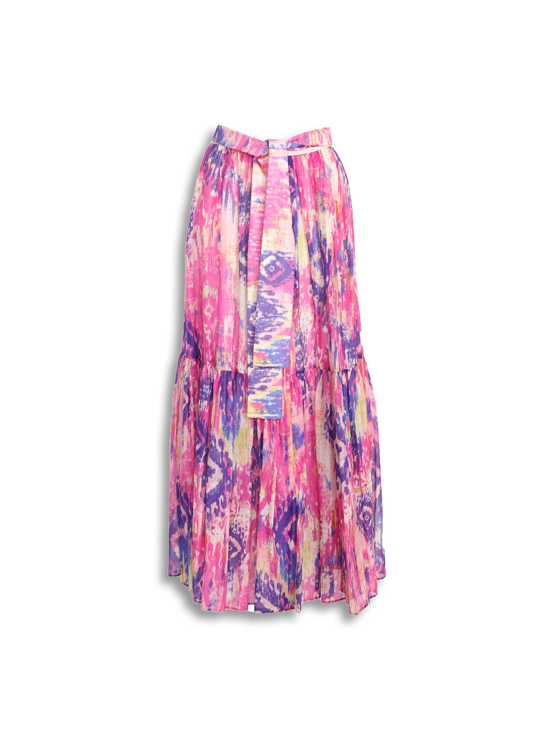 Maxi skirt with pattern and waist belt