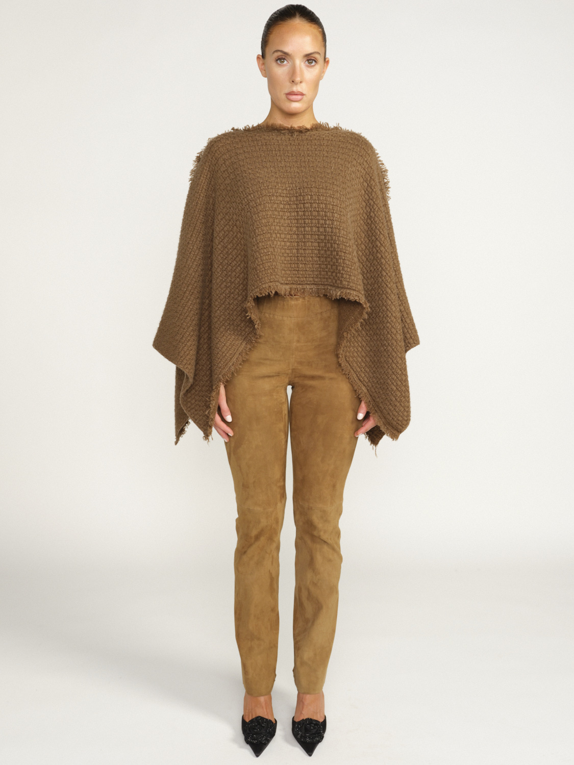 Iris von Arnim Xavia - Cape in cashmere with fringed edge brown One Size
