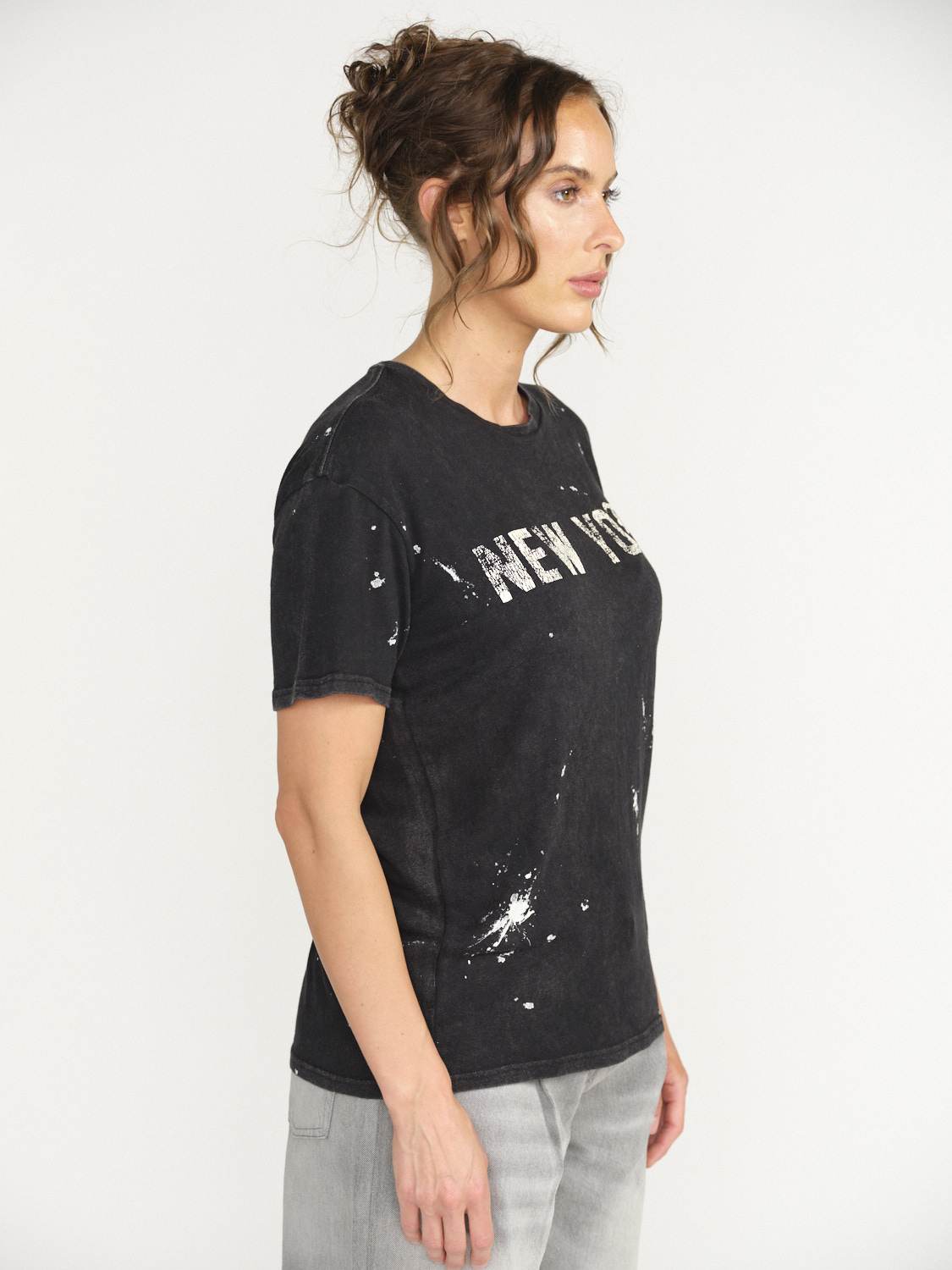 R13 Camiseta New York Niño - Camiseta Splatter de algodón negro XS