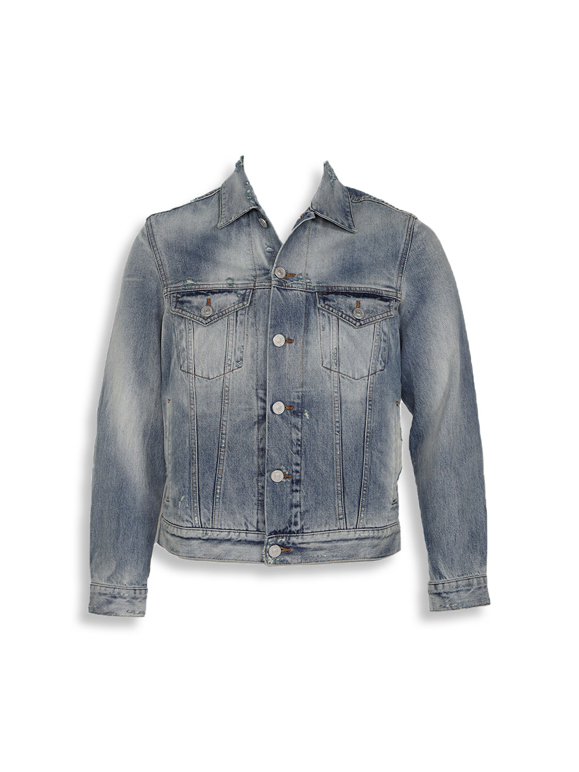 PT Torino Veste en jean avec délavage clair et imprimé au dos en coton bleu 48