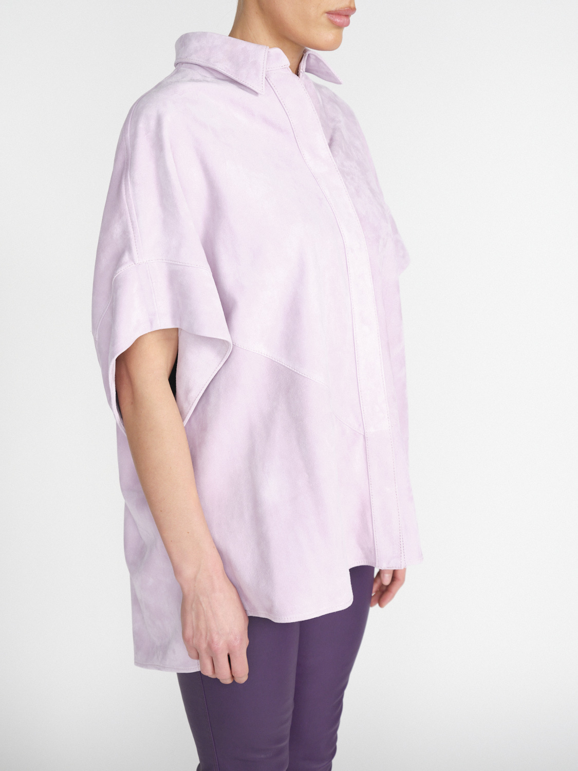 Dondup Oversized Velours-Leder-Hemd aus Ziegenleder	  morado S/M