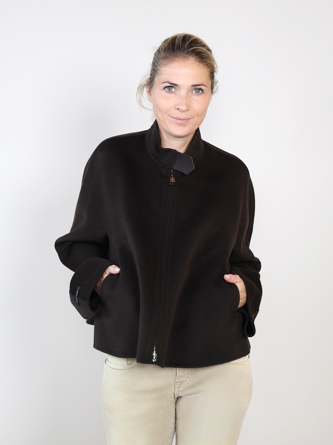 manzoni 24 Oversized Jacke aus Kaschmir-Woll-Mix  braun 34
