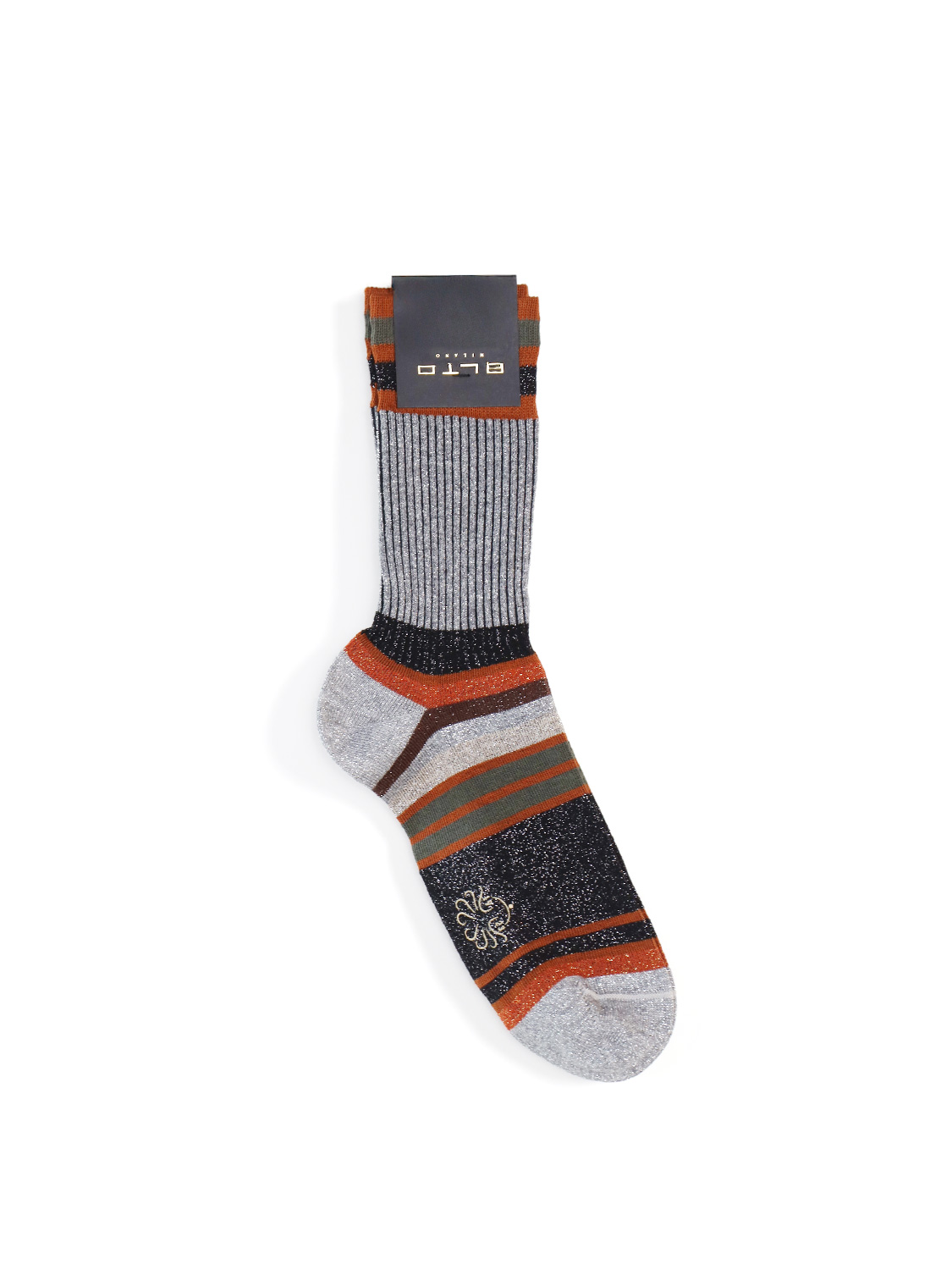 Alto Paia –  Gestreifte Socken mit Lurex-Effekt   grau One Size