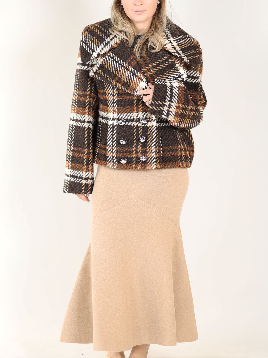 Patou Knitted midi skirt in merino wool taupe S
