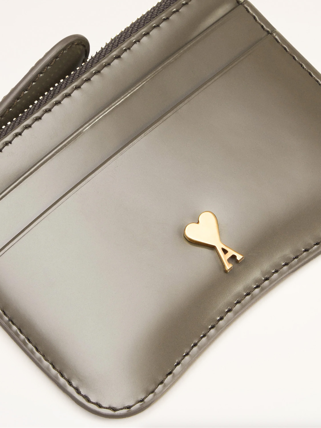 Ami Paris  Glazed leather card case khaki One Size